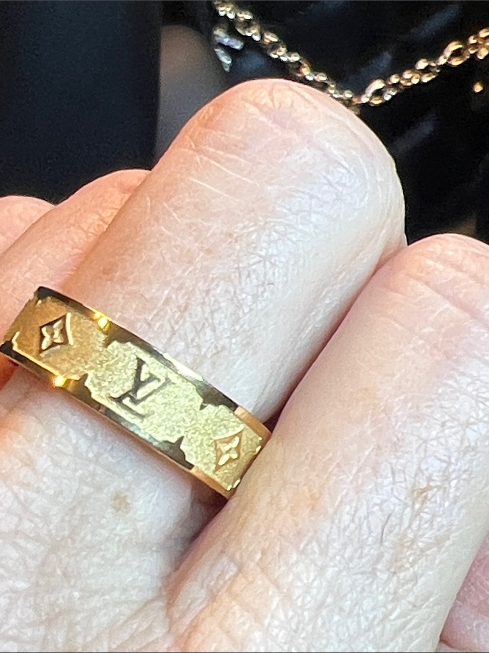 Gold LV Monogram Band Ring for Women
